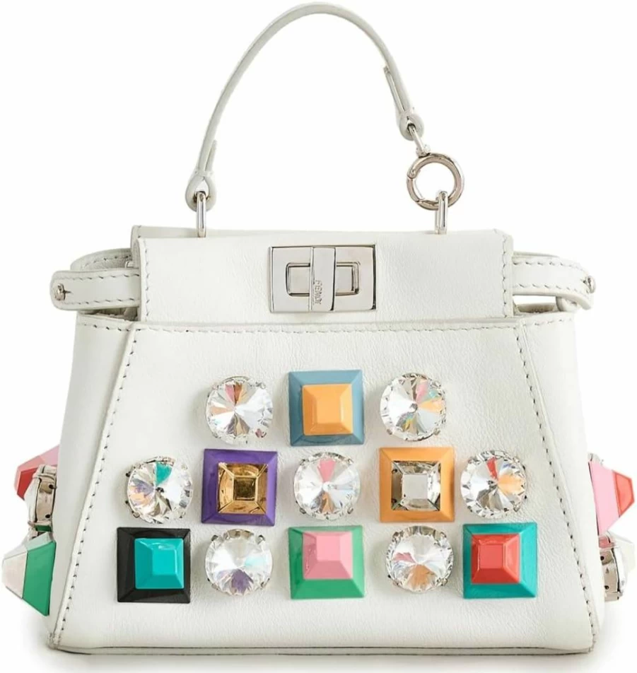 Fendi Women's Pre-Owned Peekaboo Leather Handbag with Studded Crystal Embellishments Two-Way Tote