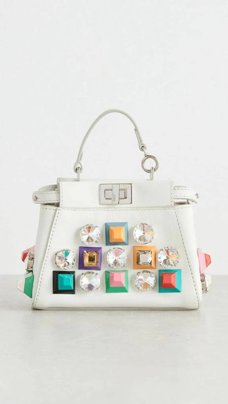 Fendi Women's Pre-Owned Peekaboo Leather Handbag with Studded Crystal Embellishments Two-Way Tote