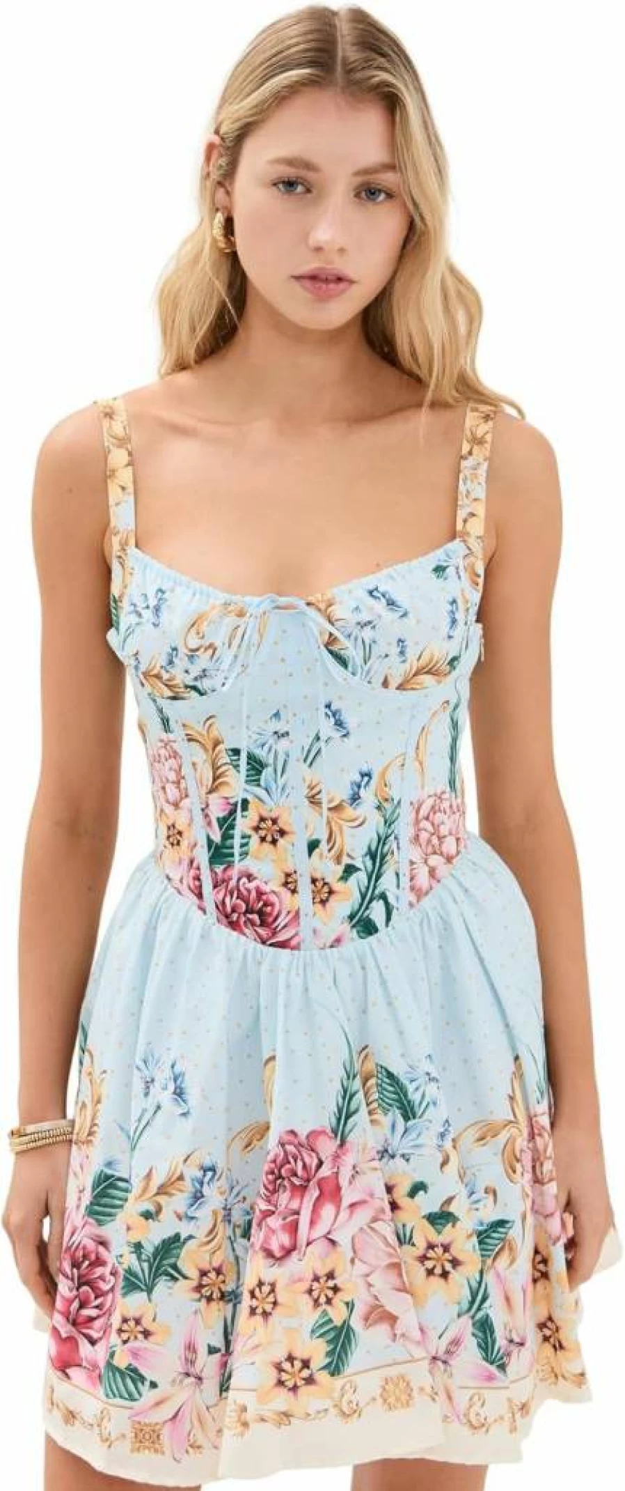 AGUA BENDITA Women's Spring Blush Floral Dress - Elegant Short Sleeve Party Wear