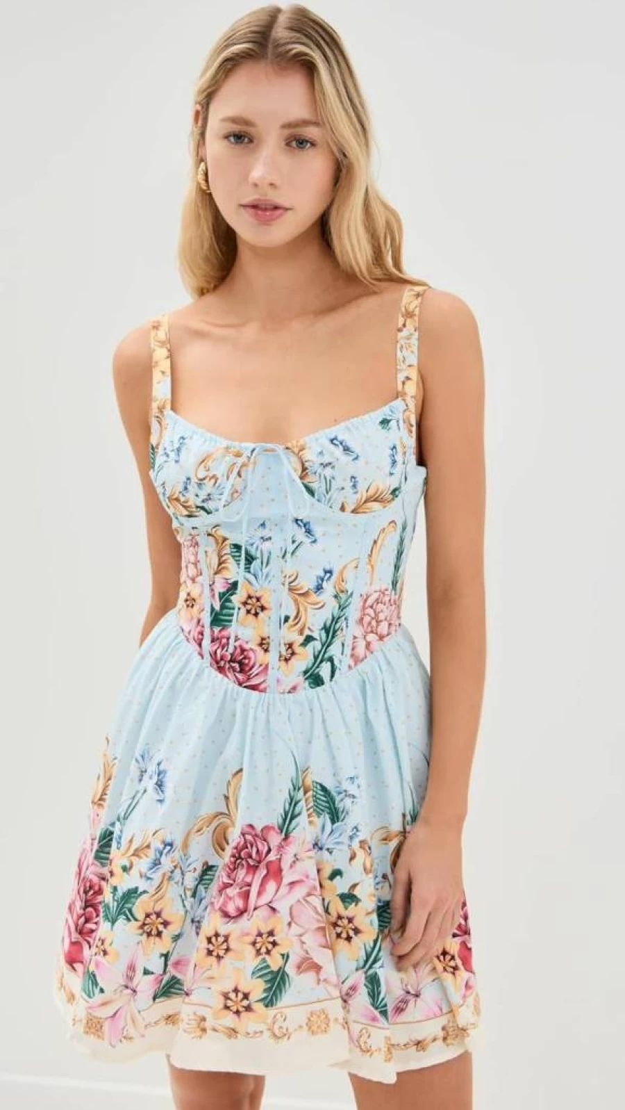 AGUA BENDITA Women's Spring Blush Floral Dress - Elegant Short Sleeve Party Wear