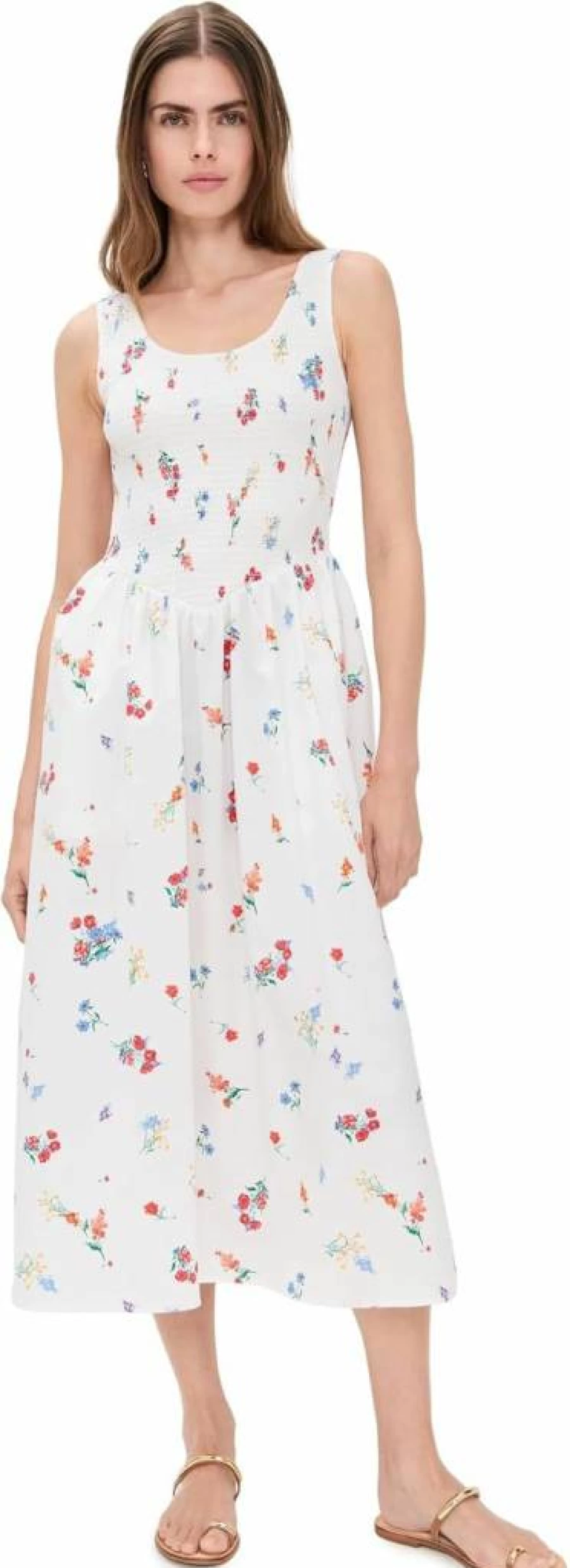 WAYF Dana Smocked Floral Midi Dress for Women - Boho Chic Summer Dress