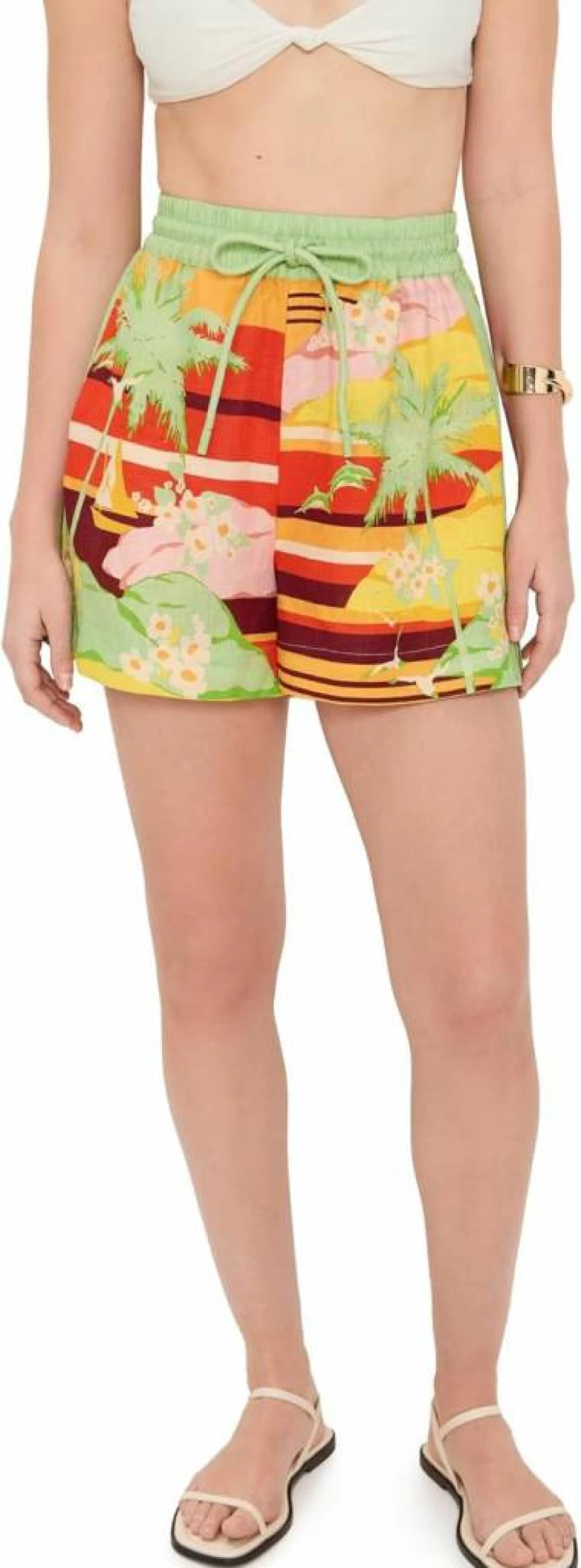 Alemais Women's Palm Island Printed Summer Shorts - Tropical Vacation Beach Shorts