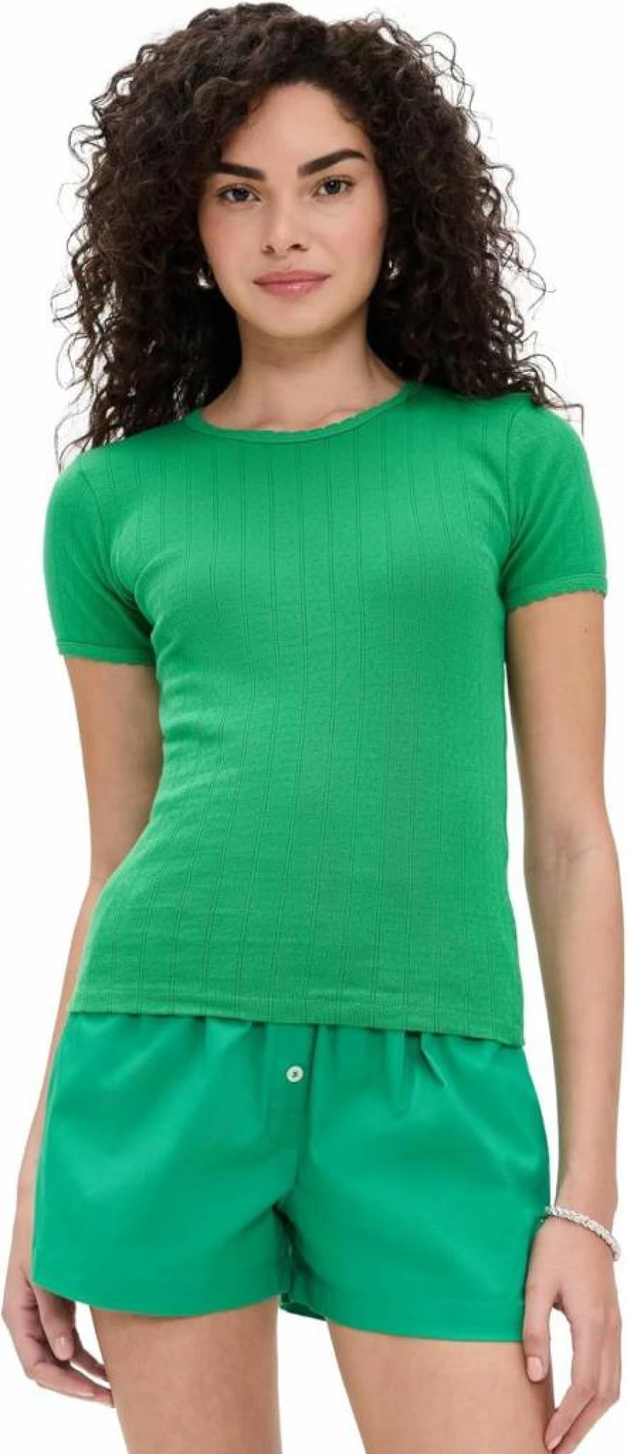 Leset Women's Pointelle Knit Short Sleeve T-Shirt