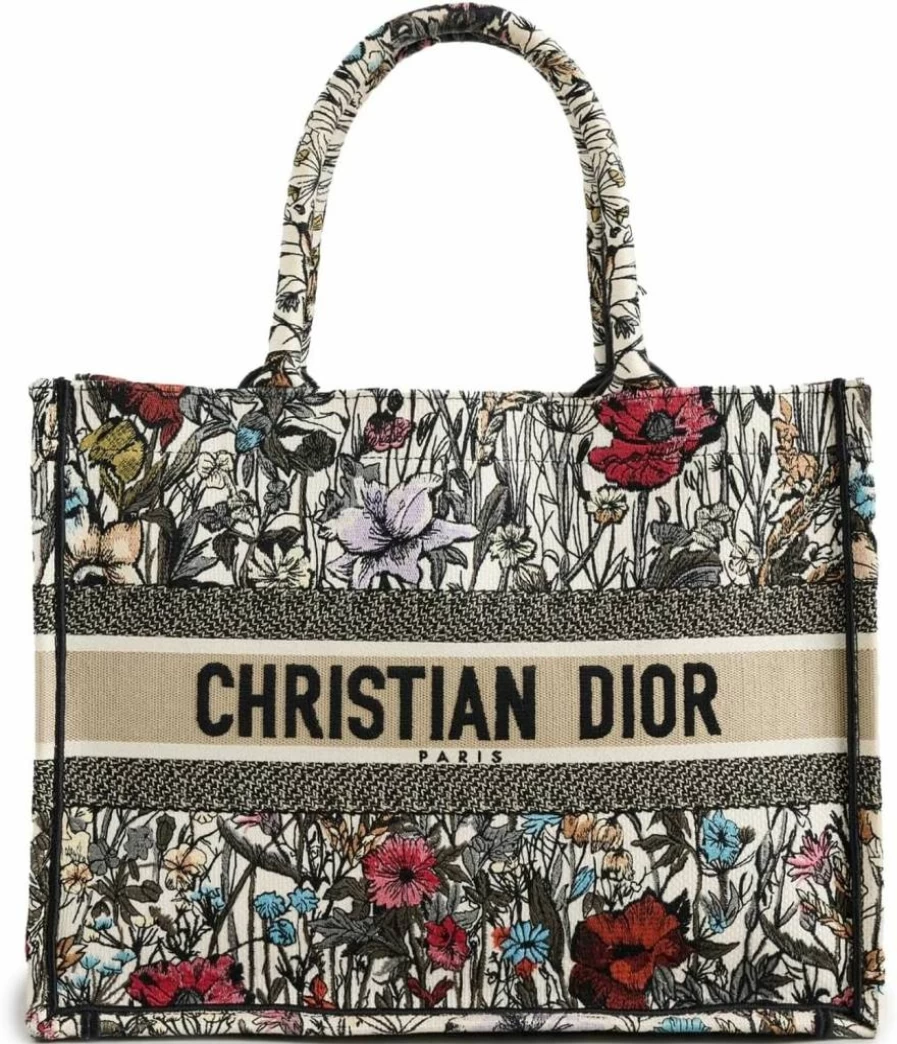 Dior Small Book Tote Bag for Women - Pre-Loved Mille Fleurs Embroidered Handbag