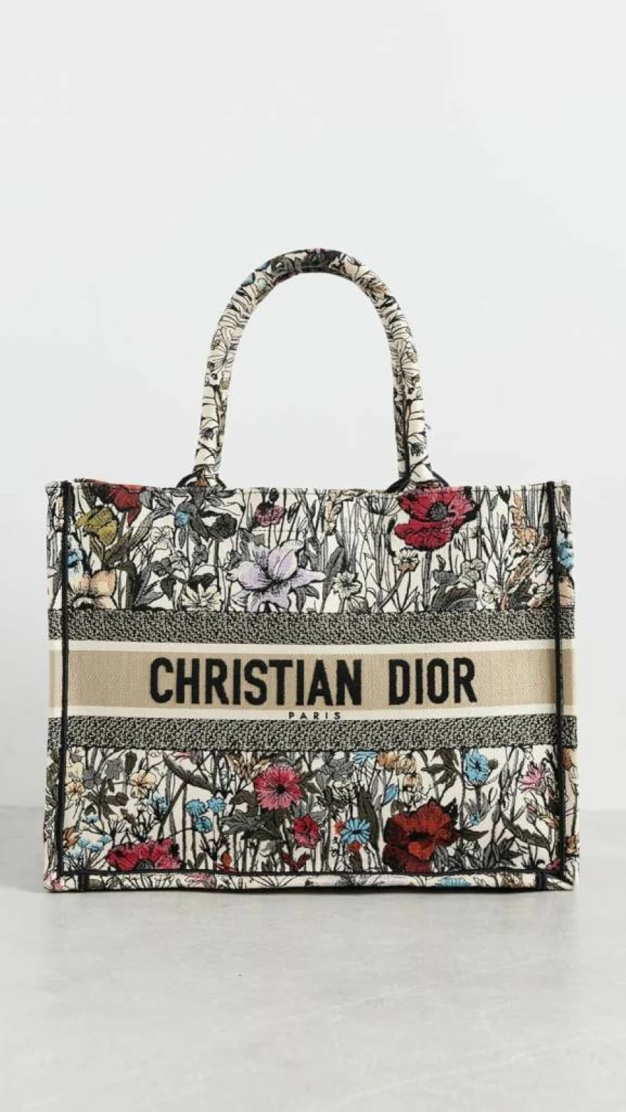 Dior Small Book Tote Bag for Women - Pre-Loved Mille Fleurs Embroidered Handbag