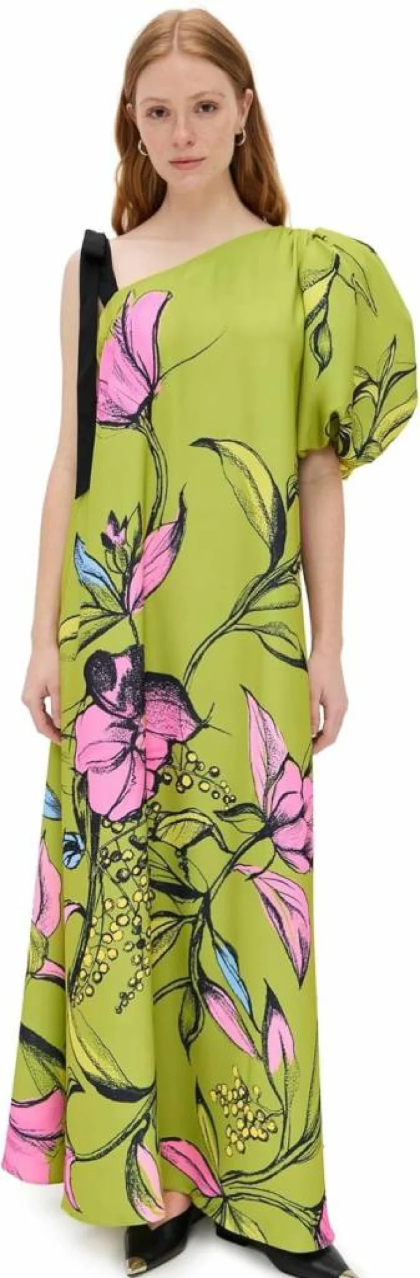 Stine Goya Women's One Sleeve Maxi Dress with Elegant Bow Strap - Chic Long Evening Gown