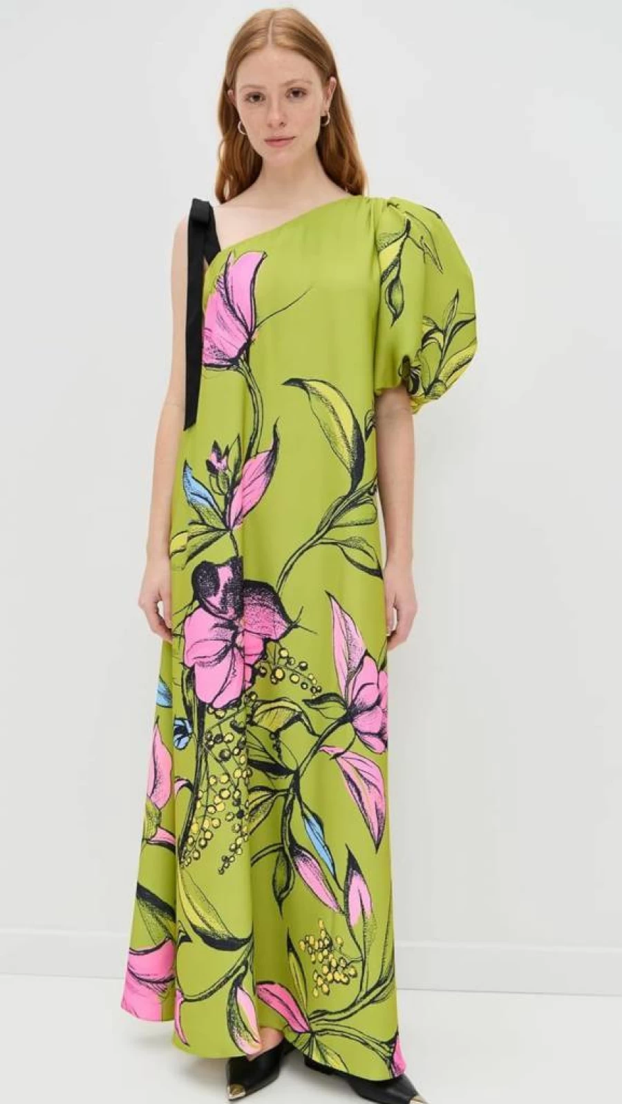 Stine Goya Women's One Sleeve Maxi Dress with Elegant Bow Strap - Chic Long Evening Gown