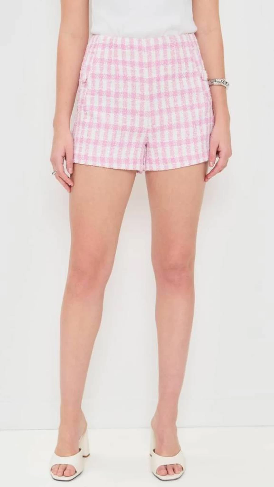 Endless Rose Women's Tweed High-Waisted Button-Front Shorts with Pockets