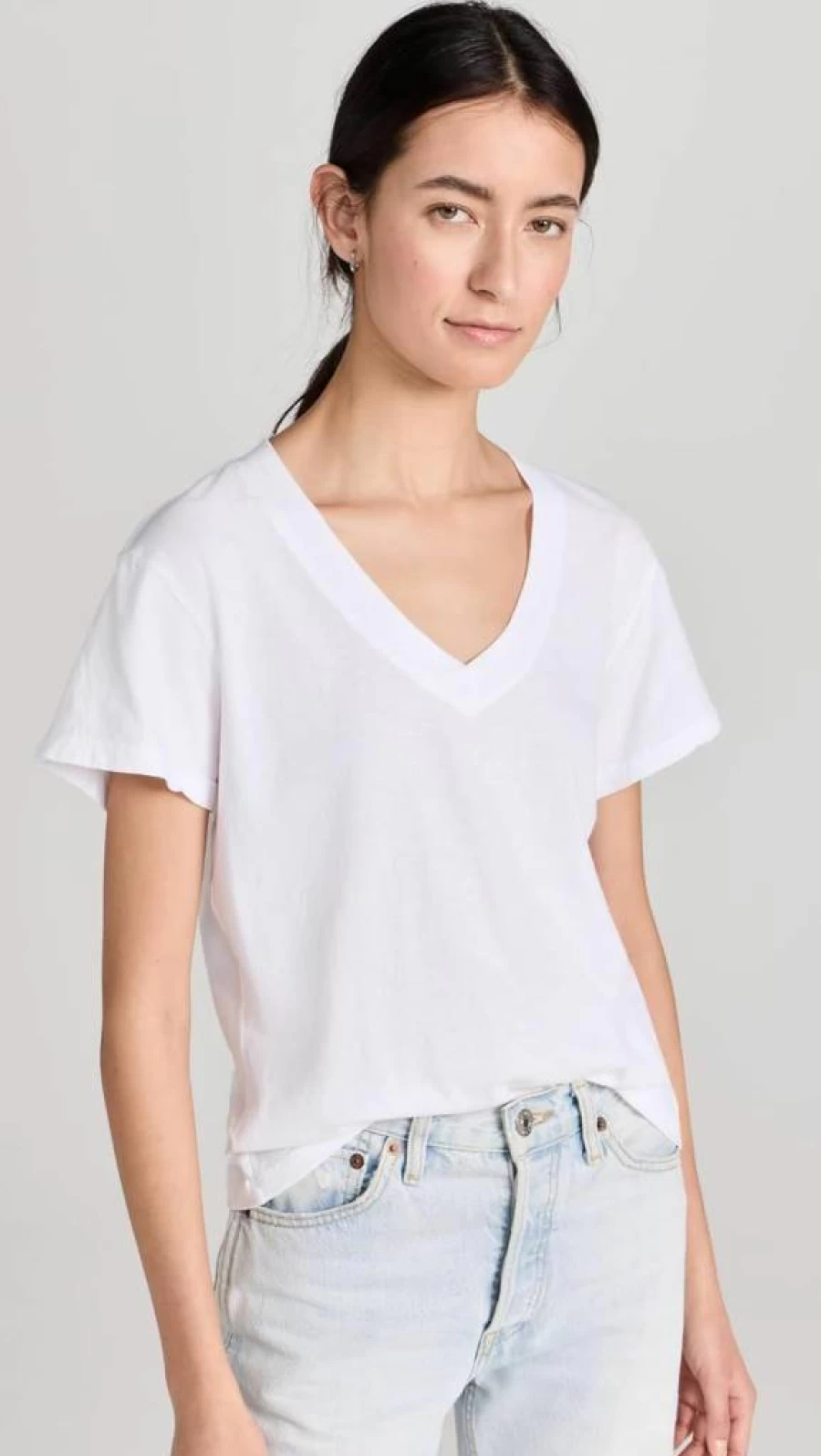 PerfectWhiteTee Women's Oversized Cotton V-Neck T-Shirt - Soft Boxy Fit Casual Top