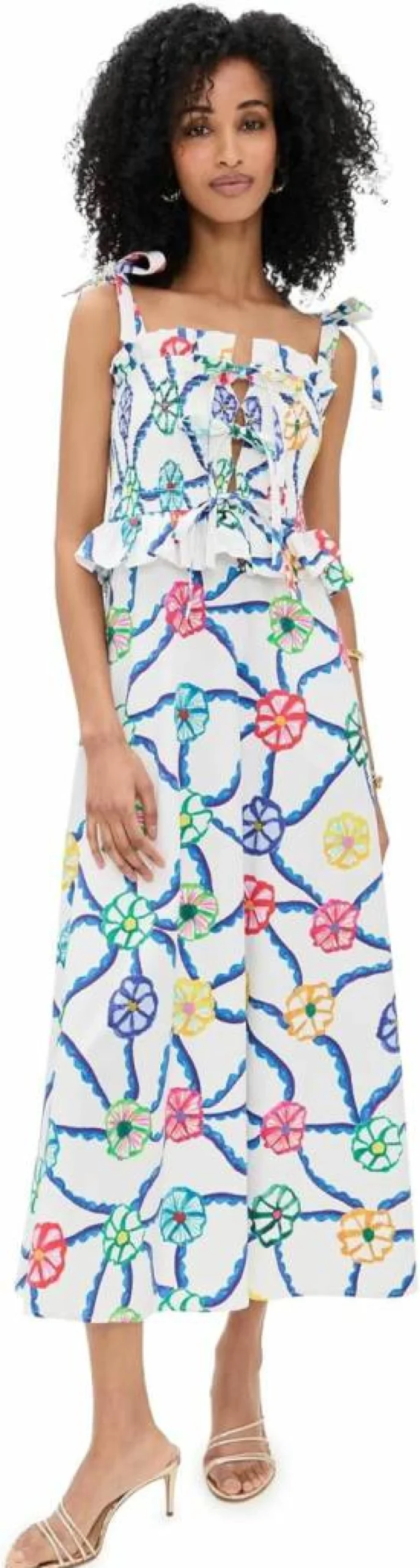 CeliaB Women's Turpan Blue Floral Print Summer Dress - Elegant V-Neck A-Line Casual Dress