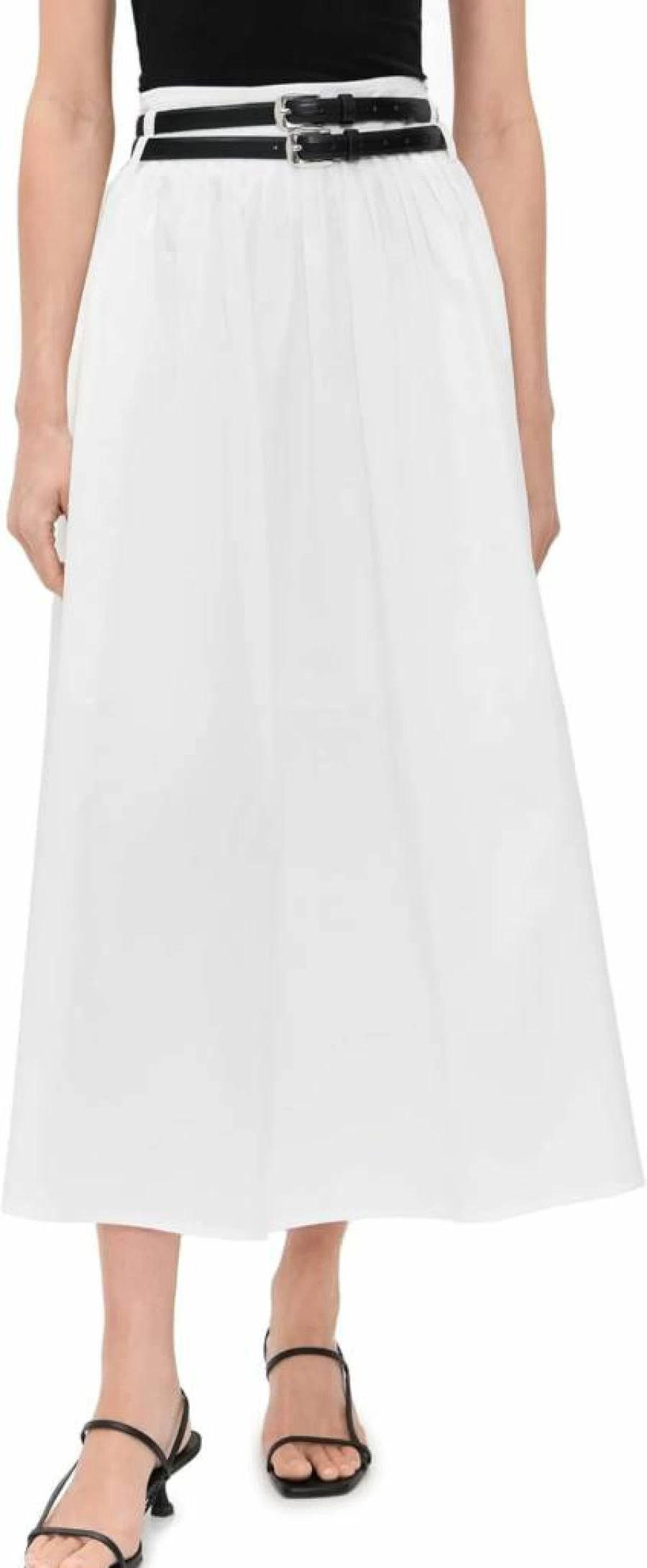 Pixie Market Women's Thea High-Waisted Double Belted Midi Skirt - Adjustable Waistband & A-Line Silhouette