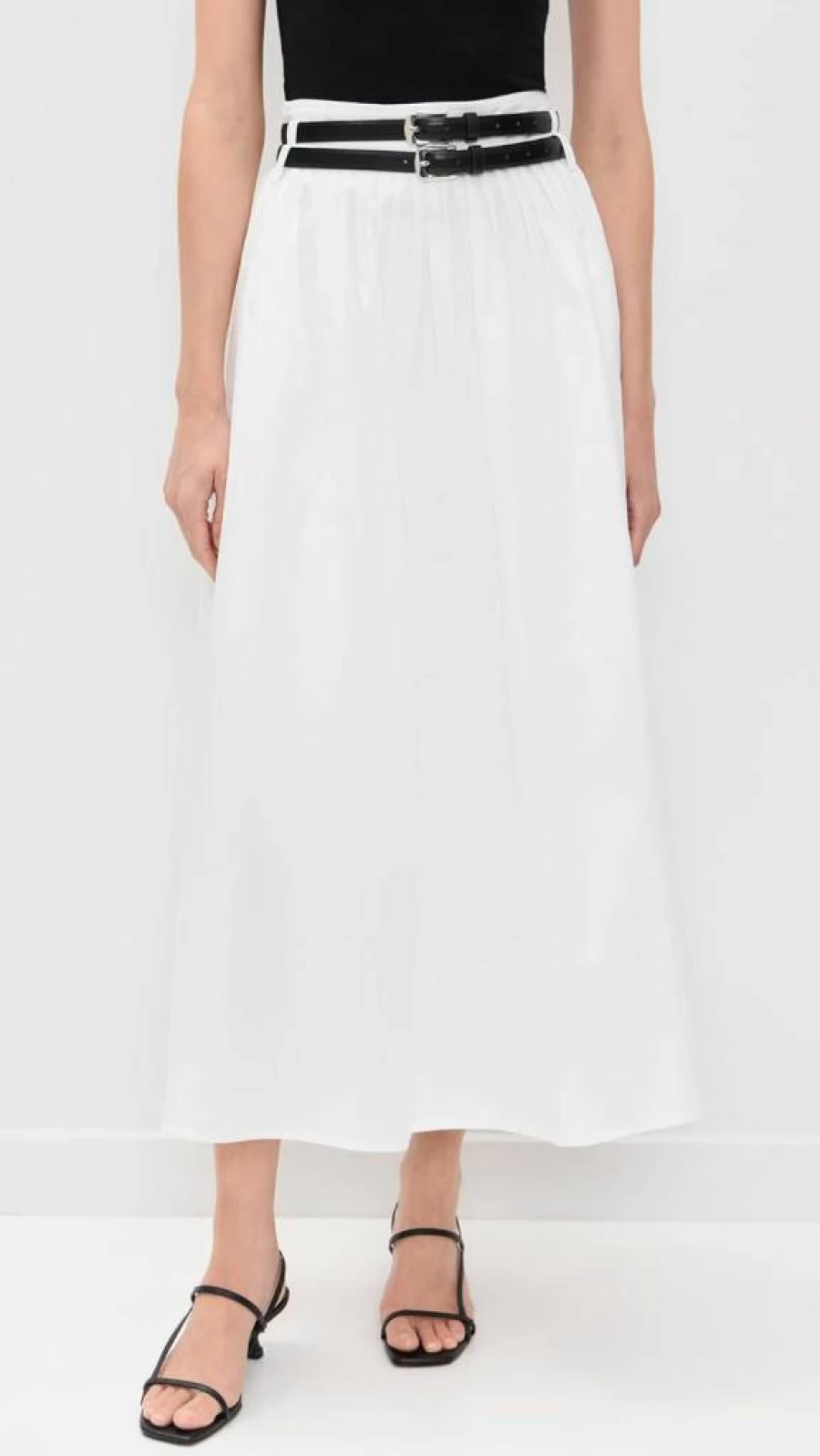 Pixie Market Women's Thea High-Waisted Double Belted Midi Skirt - Adjustable Waistband & A-Line Silhouette