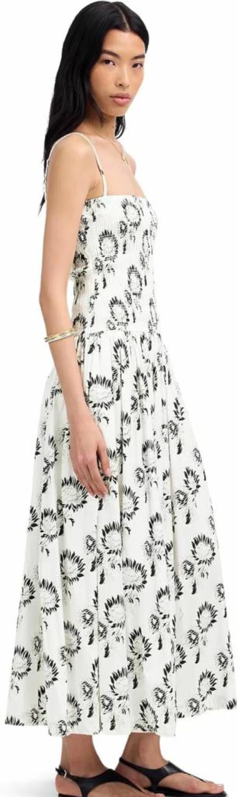 Madewell Women's Smocked Waist Poplin Maxi Dress - Flowy Summer Long Dress with Puff Sleeves