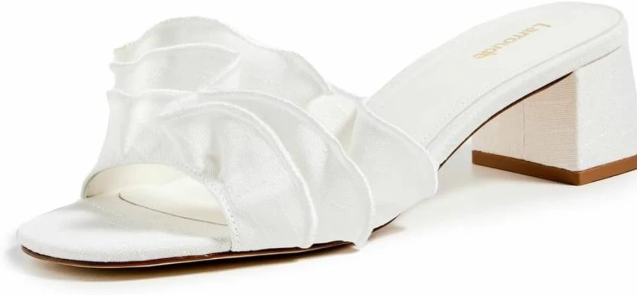 Larroude Brigette Women's White Ruffle Mules - Size 8 Medium US | Comfortable Slip-On Shoes