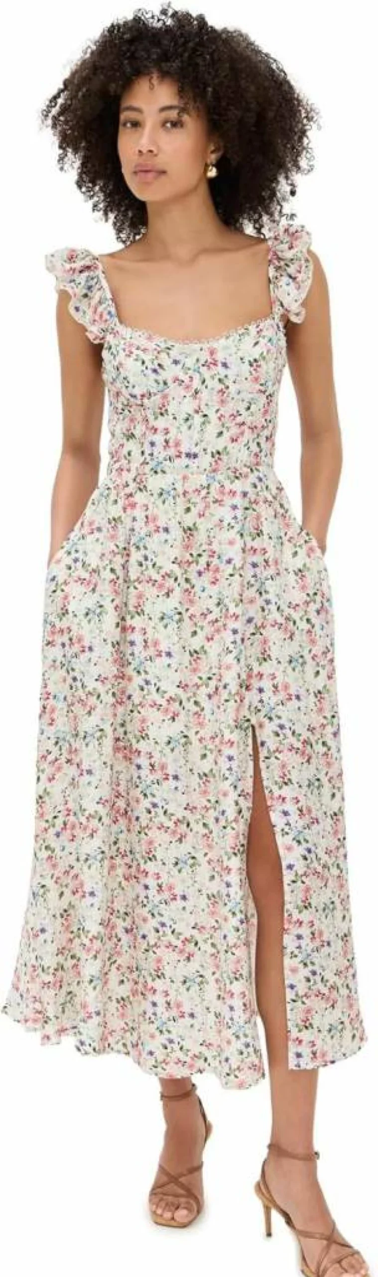 ASTR the Label Women's Wedelia Midi Dress - Floral Print Short Sleeve Casual Summer Dress