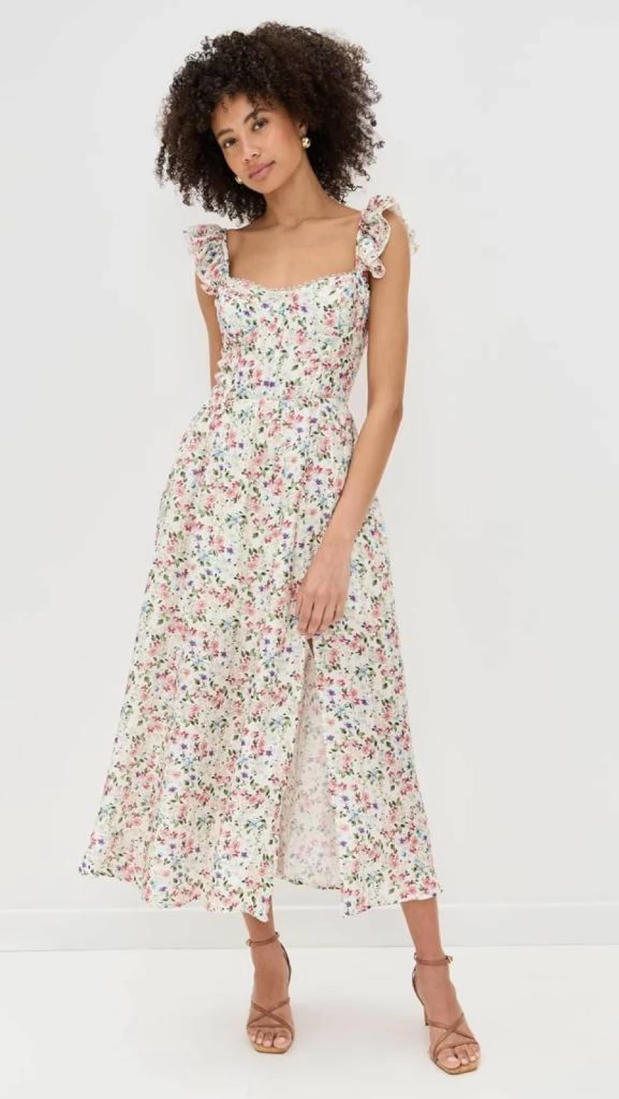 ASTR the Label Women's Wedelia Midi Dress - Floral Print Short Sleeve Casual Summer Dress