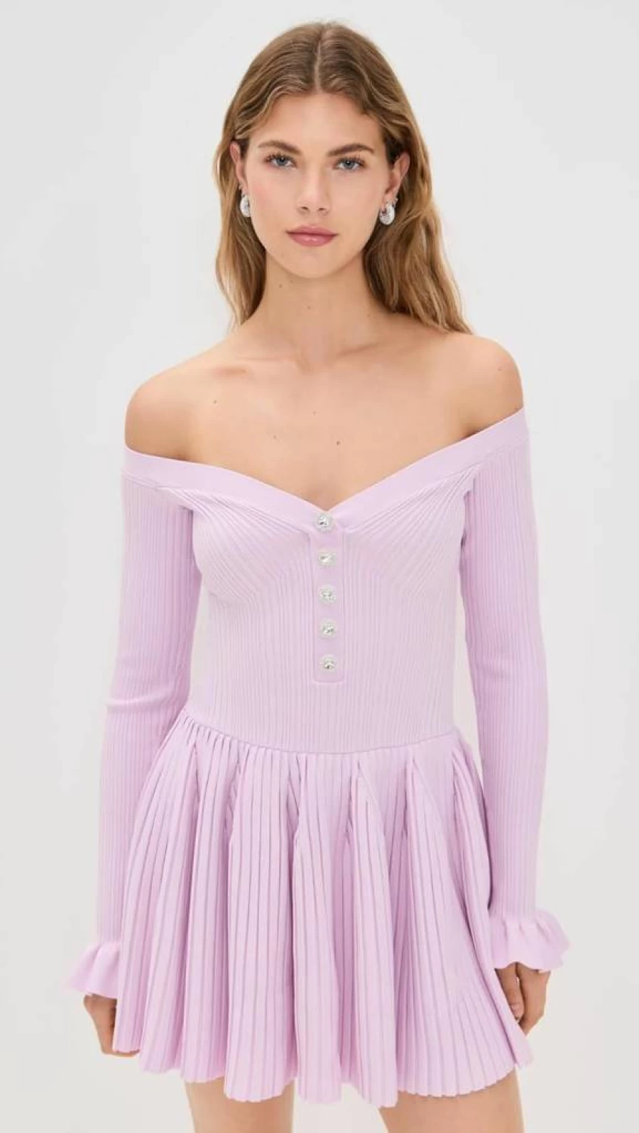 Self Portrait Women's Pink Ribbed Knit Mini Dress - Stretch Fit Short Sleeve Party Dress