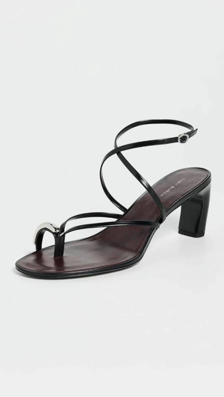 Tory Burch Women's Strappy Heel Sandals 65mm Leather Pierced Design Comfortable Dress Shoes