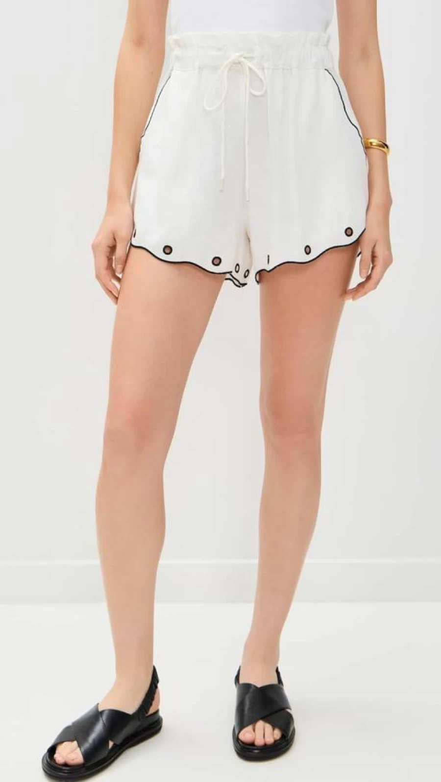 Dress To Women's Embroidered Scallop Shorts - Floral Design High Waist Summer Casual Shorts