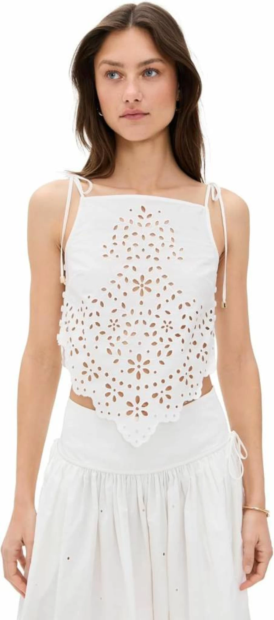Self Portrait Women's Embroidered White Cotton Top - Elegant Feminine Blouse