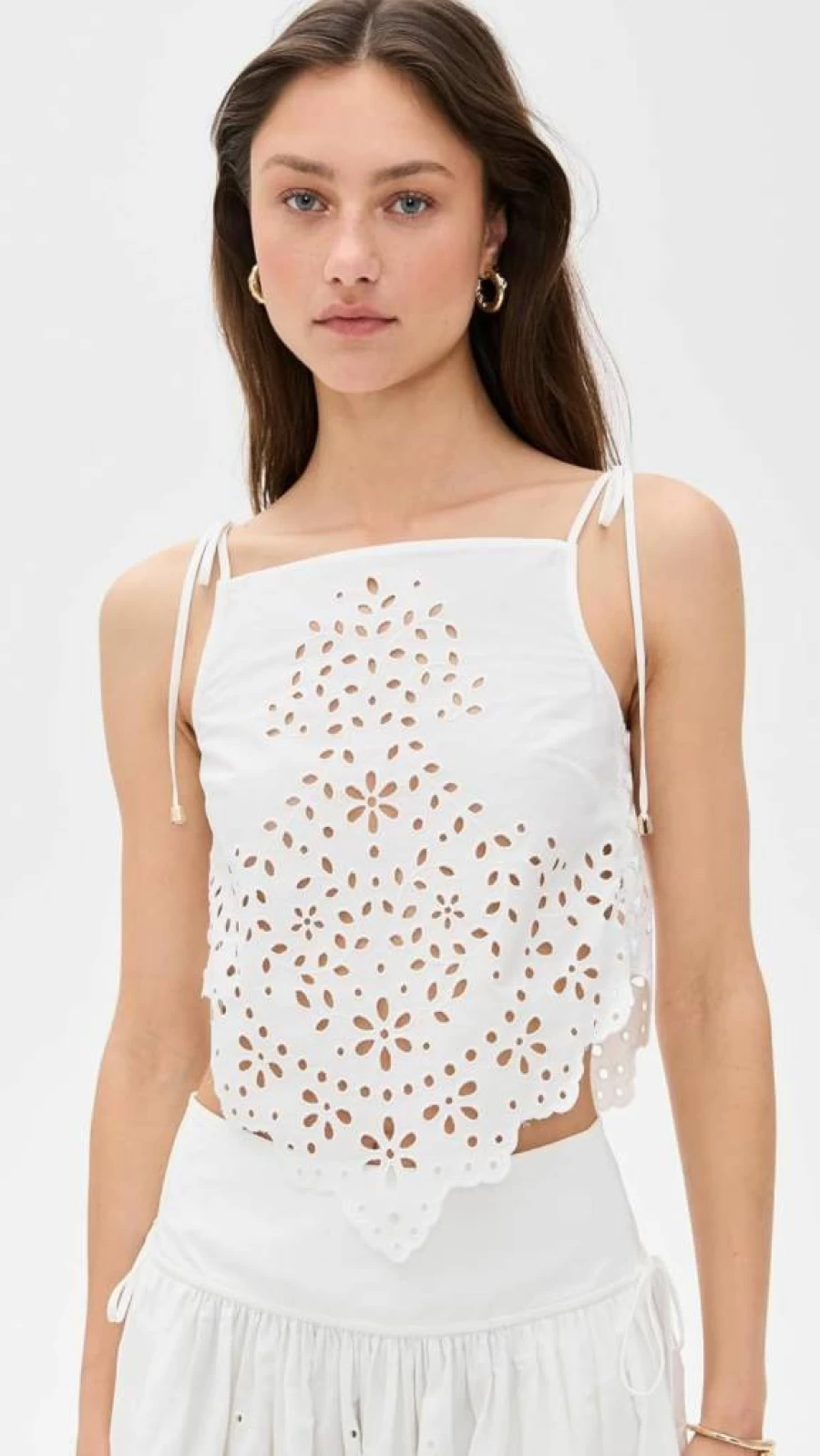 Self Portrait Women's Embroidered White Cotton Top - Elegant Feminine Blouse