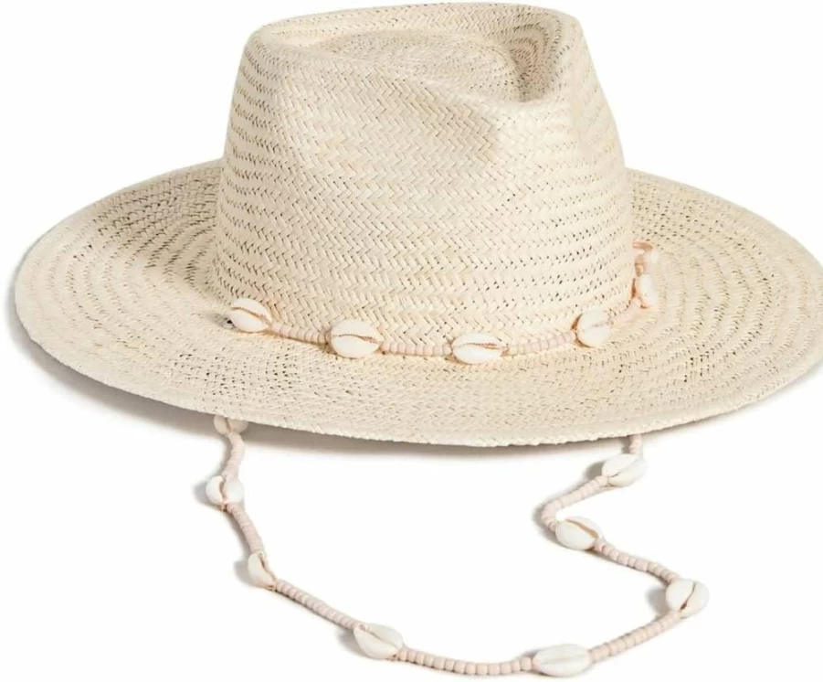 Lack of Color Women's Straw Fedora Hat with Seashell Detail - Summer Beach Wide Brim Sun Hat