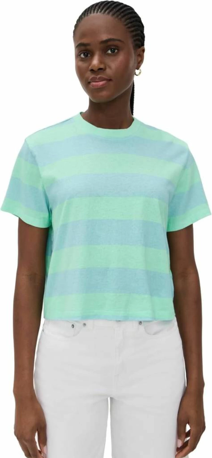 ASKK NY Women's Striped Boyfriend Tee - Vintage Shrunken Fit T-Shirt