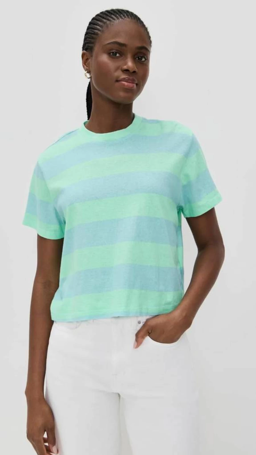 ASKK NY Women's Striped Boyfriend Tee - Vintage Shrunken Fit T-Shirt