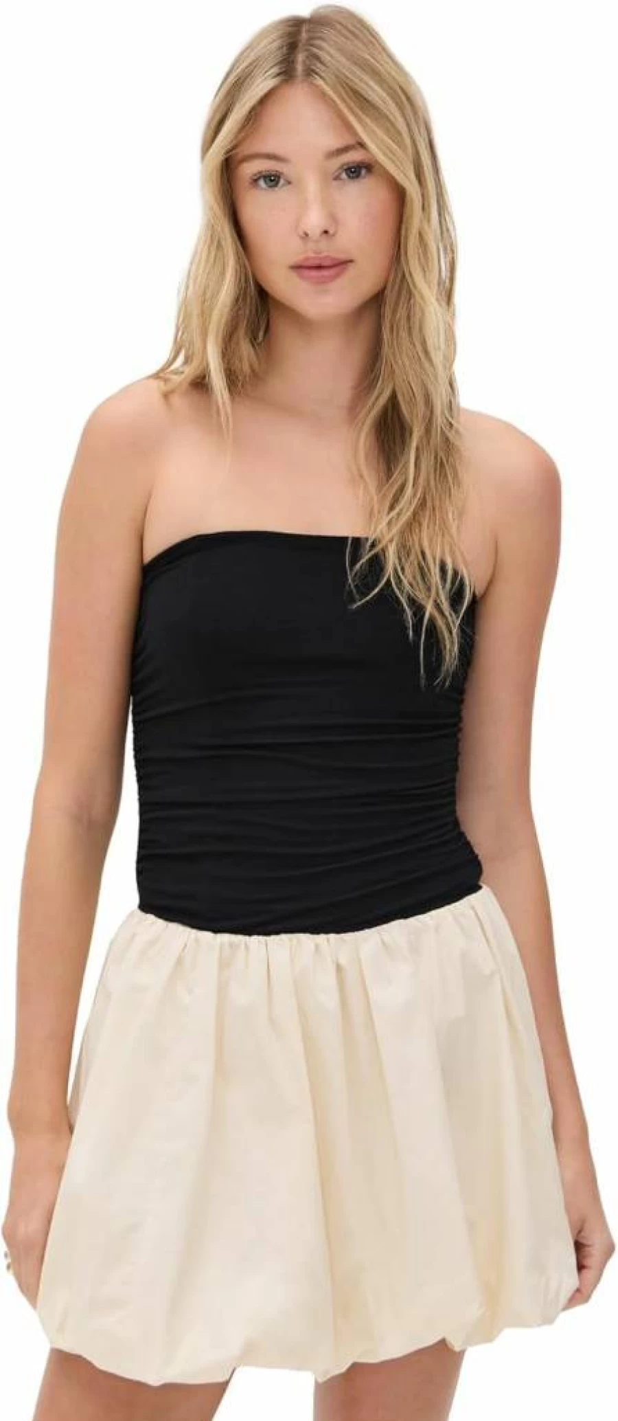 MOON RIVER Women's Strapless Bubble Hem Midi Dress in Two-Tone Colors