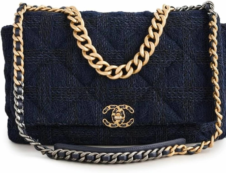Chanel Pre-Owned Tweed Maxi 19 Shoulder Bag for Women - Vintage Luxury Handbag