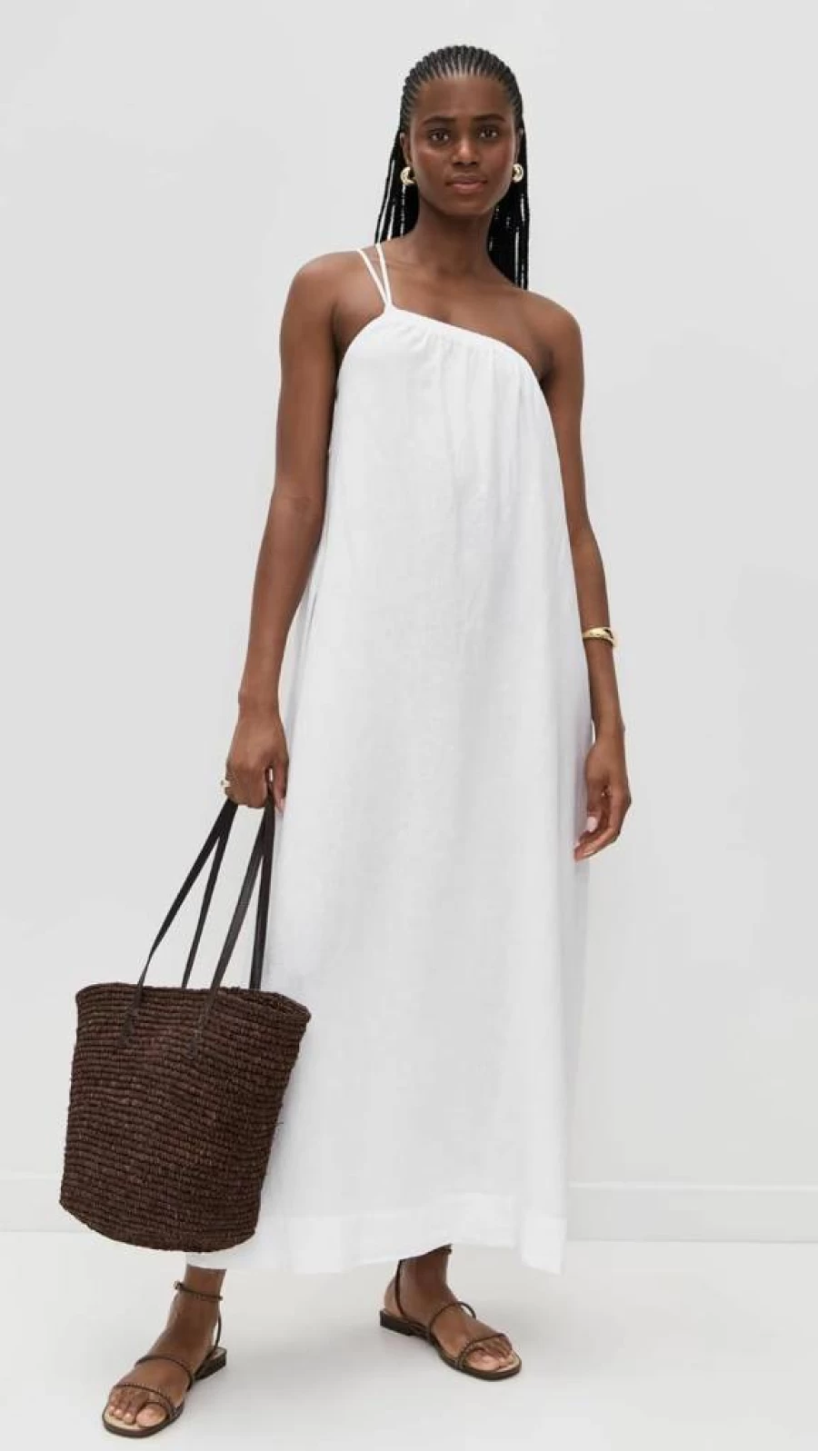 Stateside Women's Linen Asymmetrical Tie-Waist Maxi Dress | Summer Boho Chic Long Dress
