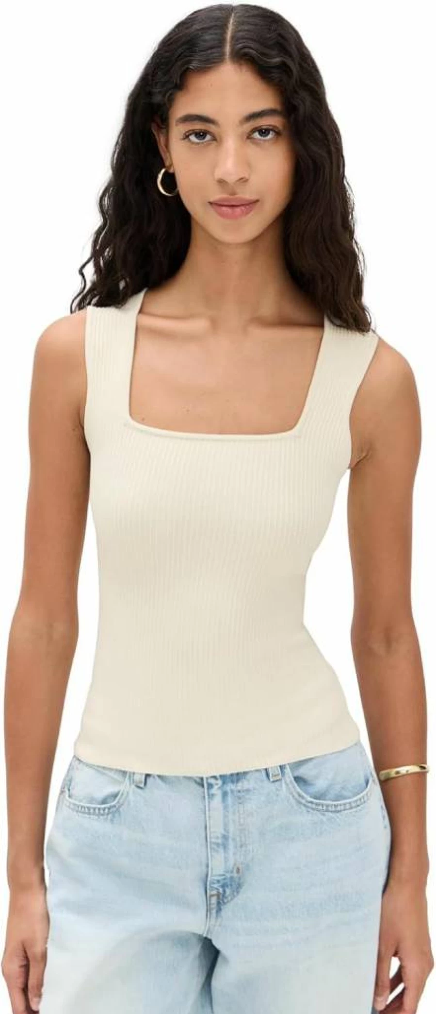 DL1961 Women's Instasculpt Ribbed Square Neck T-Shirt | Stretchy Comfort Fit Top