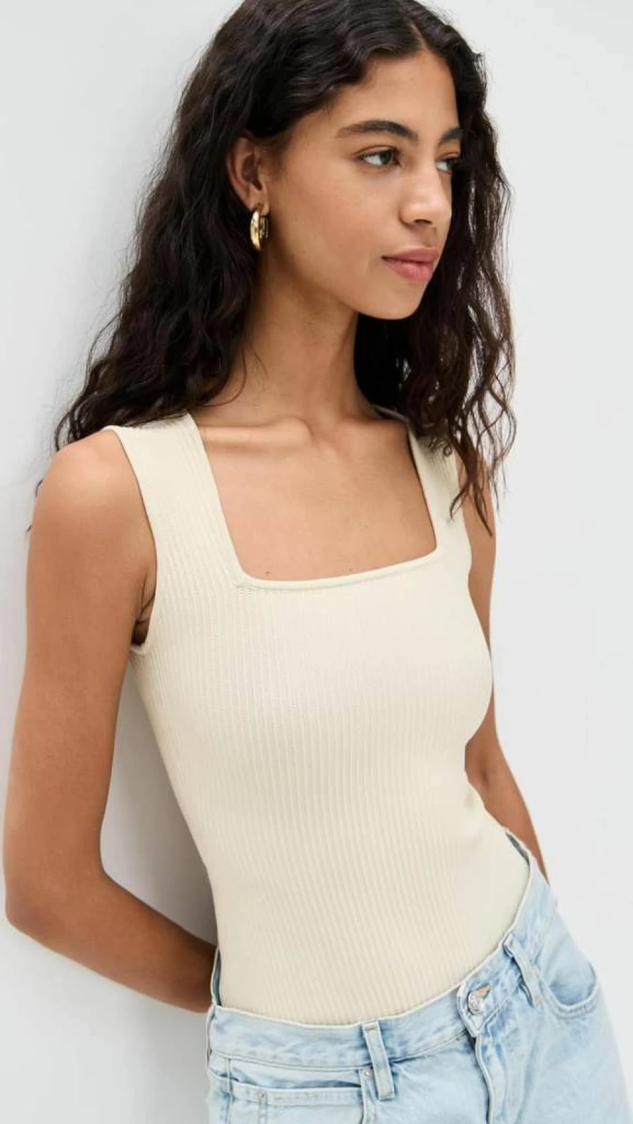 DL1961 Women's Instasculpt Ribbed Square Neck T-Shirt | Stretchy Comfort Fit Top