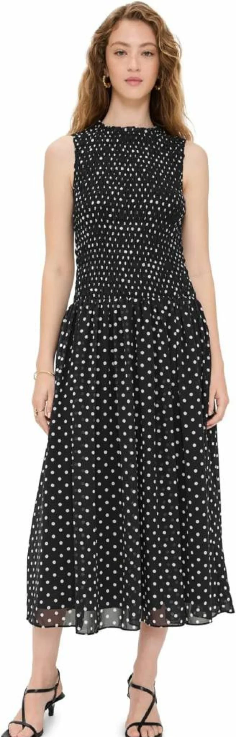 Endless Rose Women's Polka Dot Smocked Waist Maxi Dress with Drop Hem