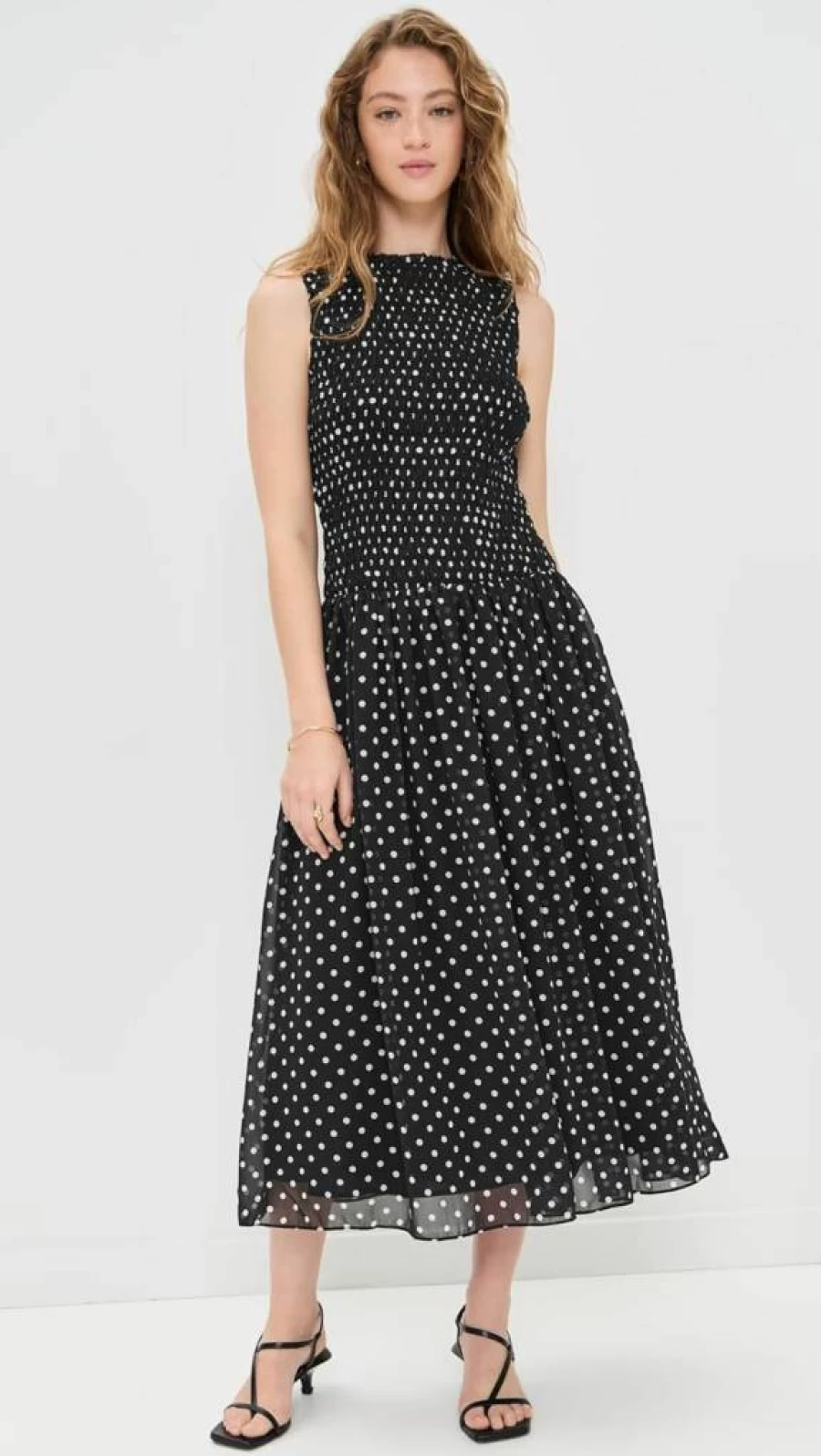 Endless Rose Women's Polka Dot Smocked Waist Maxi Dress with Drop Hem