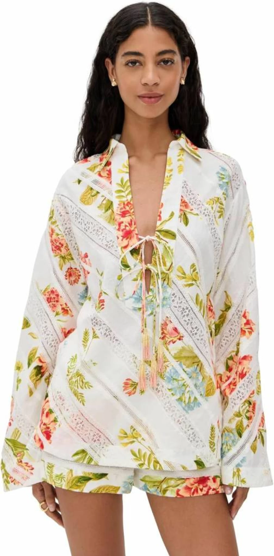 Hemant & Nandita Women's Elegant Drop Shoulder Collared Tunic Top