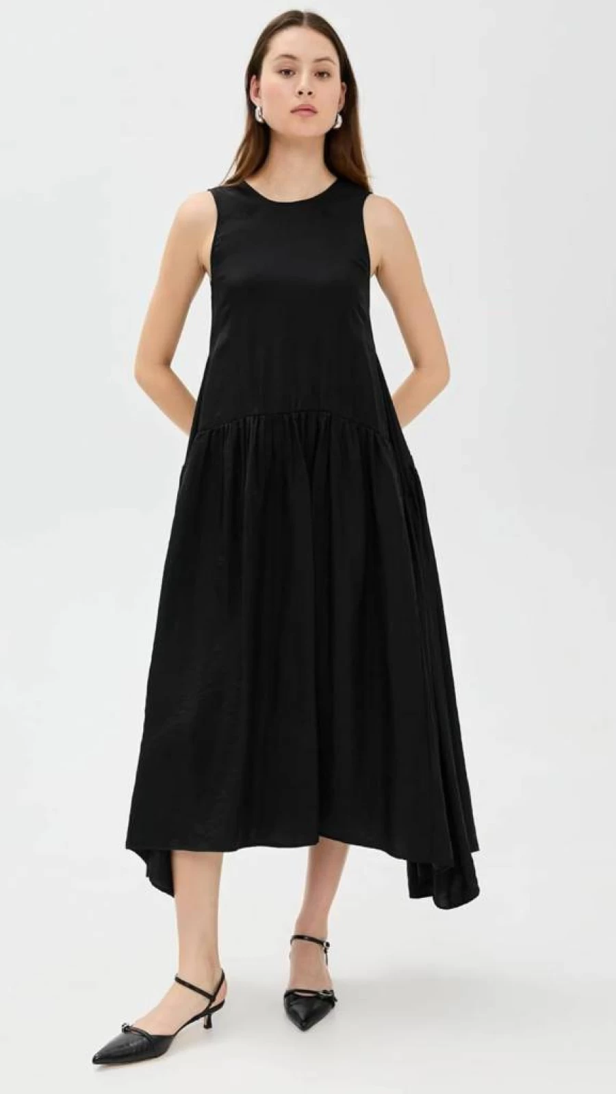 MEIMEIJ Women's Sleeveless Viscose Dress with Side Yokes - Lightweight Summer Casual Dress