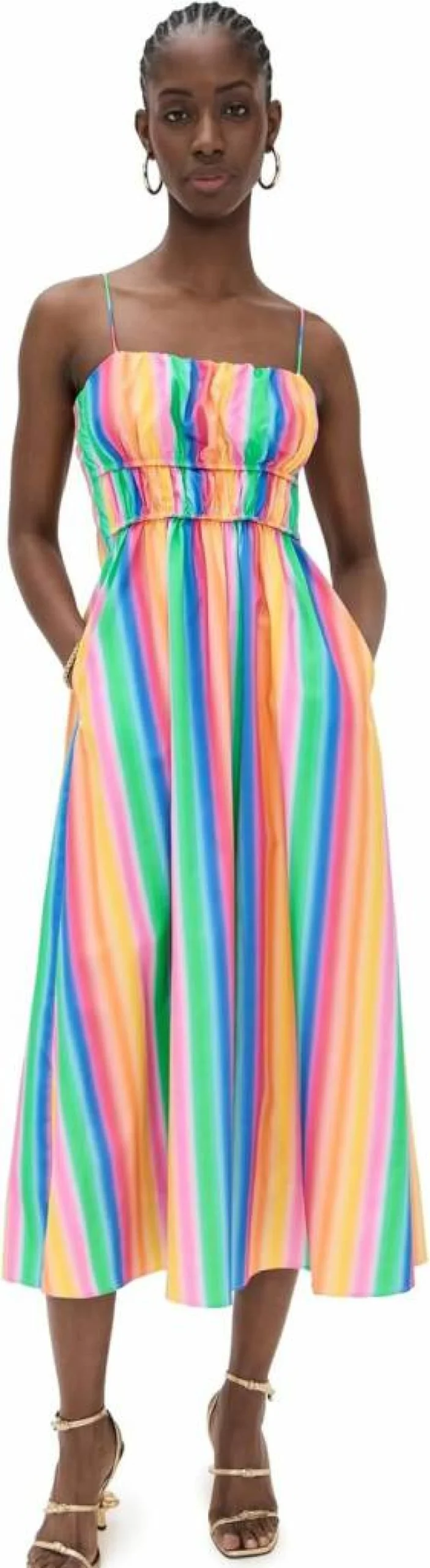 English Factory Women's Summer Rainbow Striped Sleeveless Long Maxi Dress Beach Casual Flowy