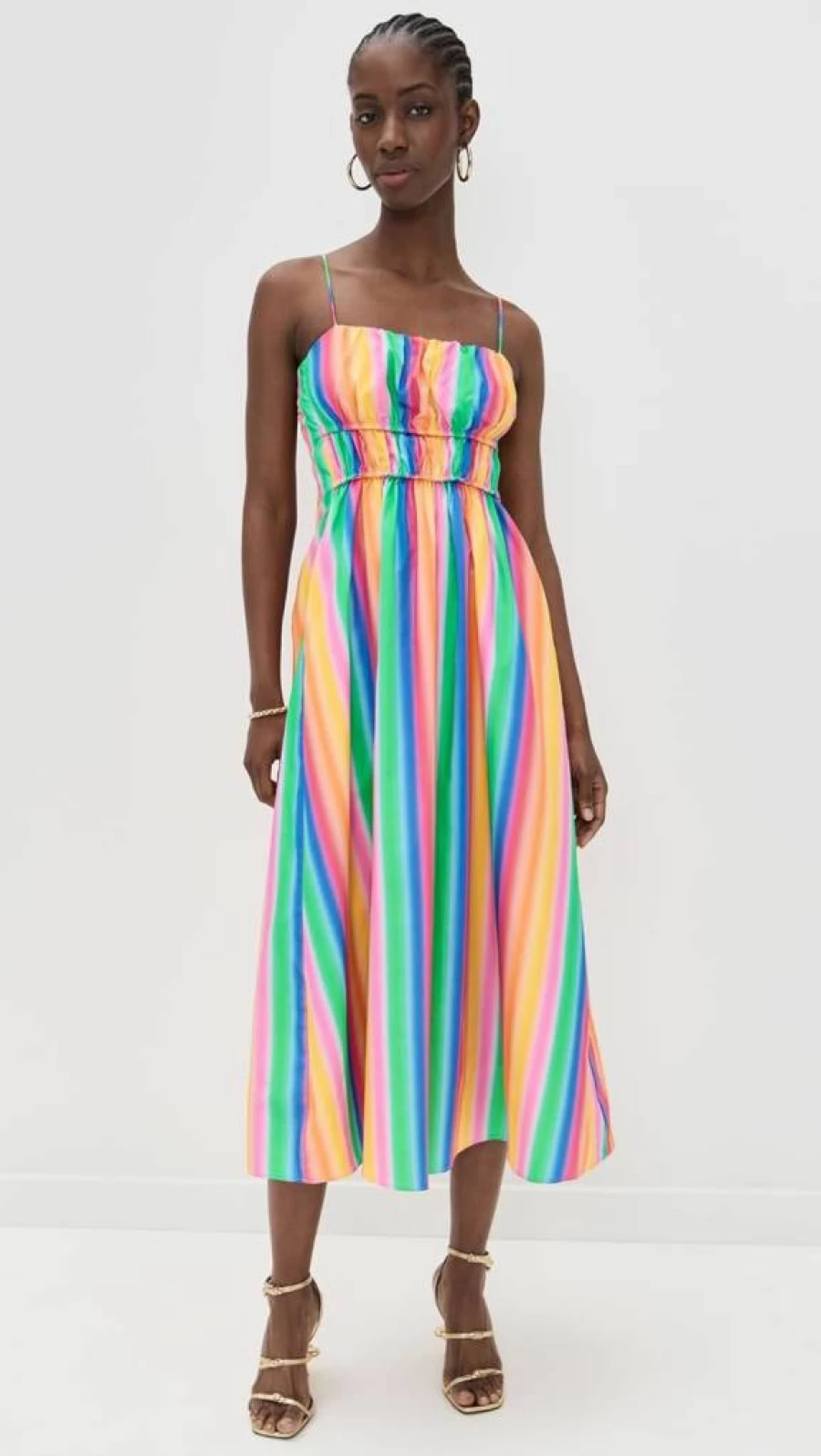 English Factory Women's Summer Rainbow Striped Sleeveless Long Maxi Dress Beach Casual Flowy