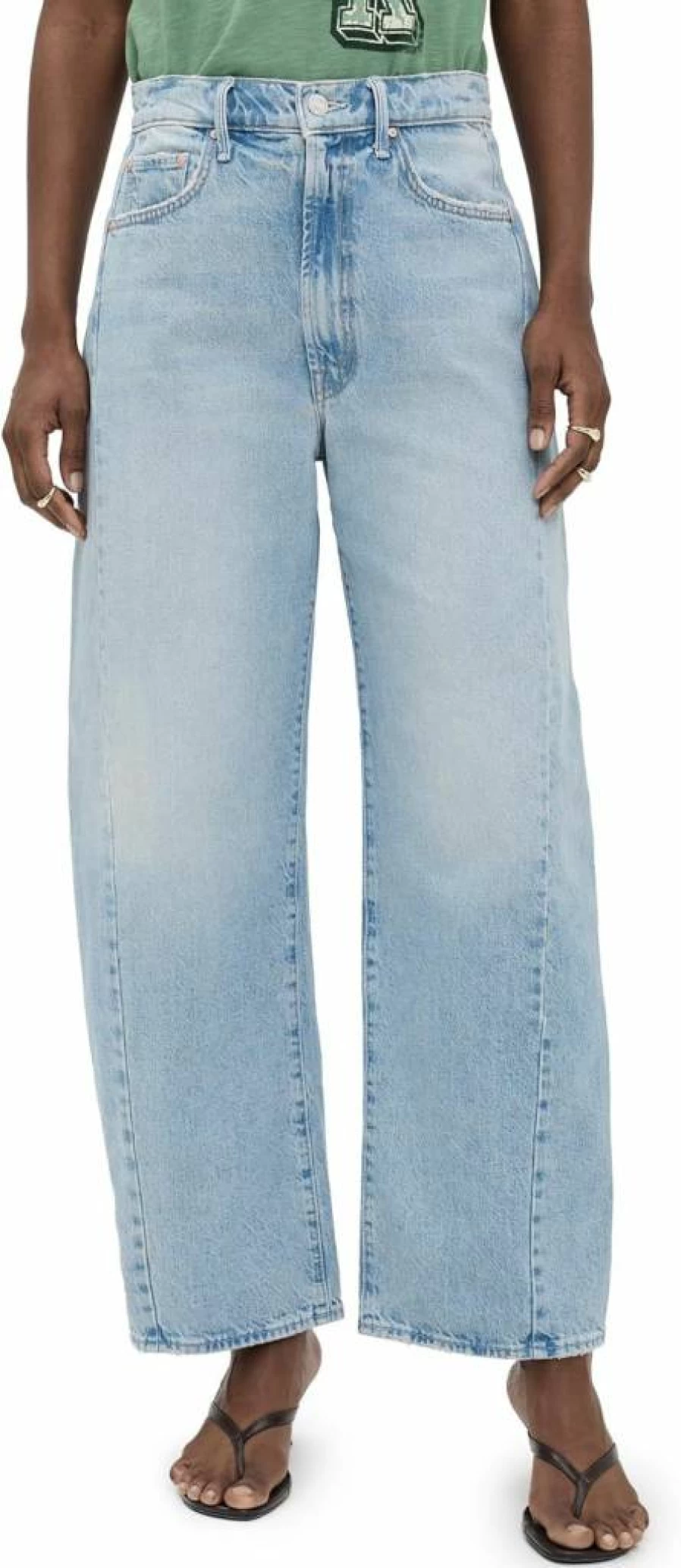 MOTHER Women's High-Rise Wide-Leg Flared Jeans Full-Length Bootcut Denim Pants