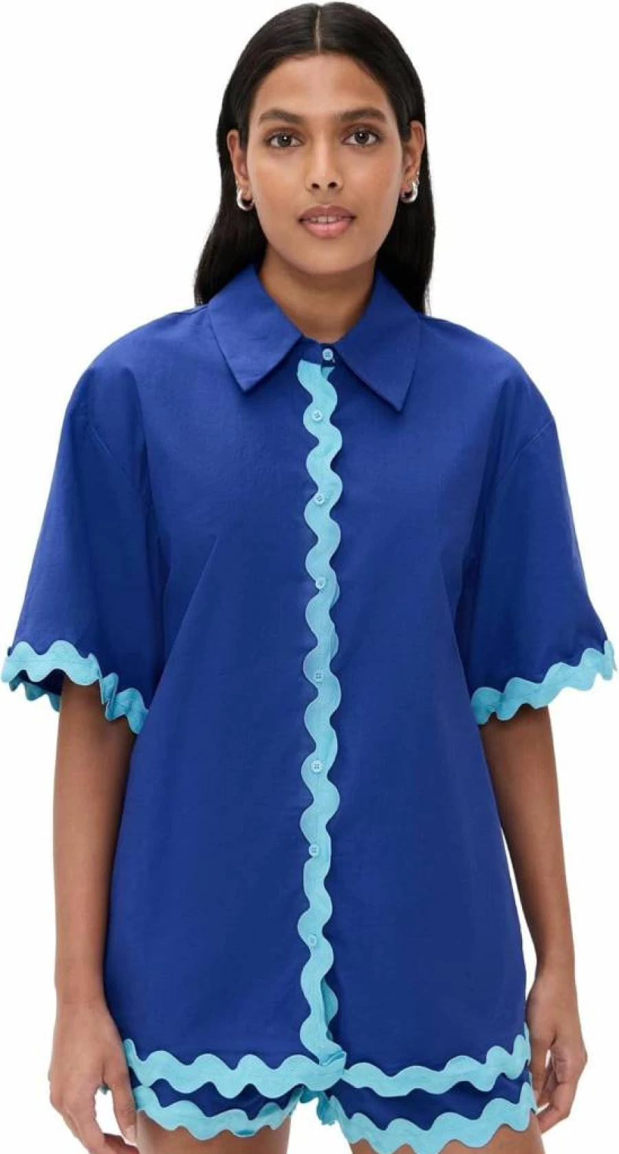 English Factory Women's Short Sleeve Shirt with Scallop Detailing