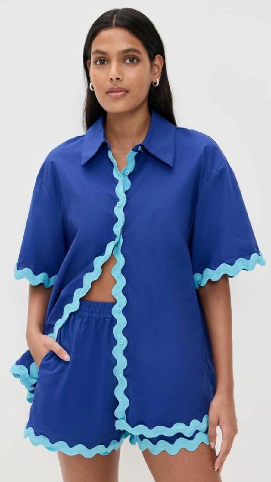English Factory Women's Short Sleeve Shirt with Scallop Detailing