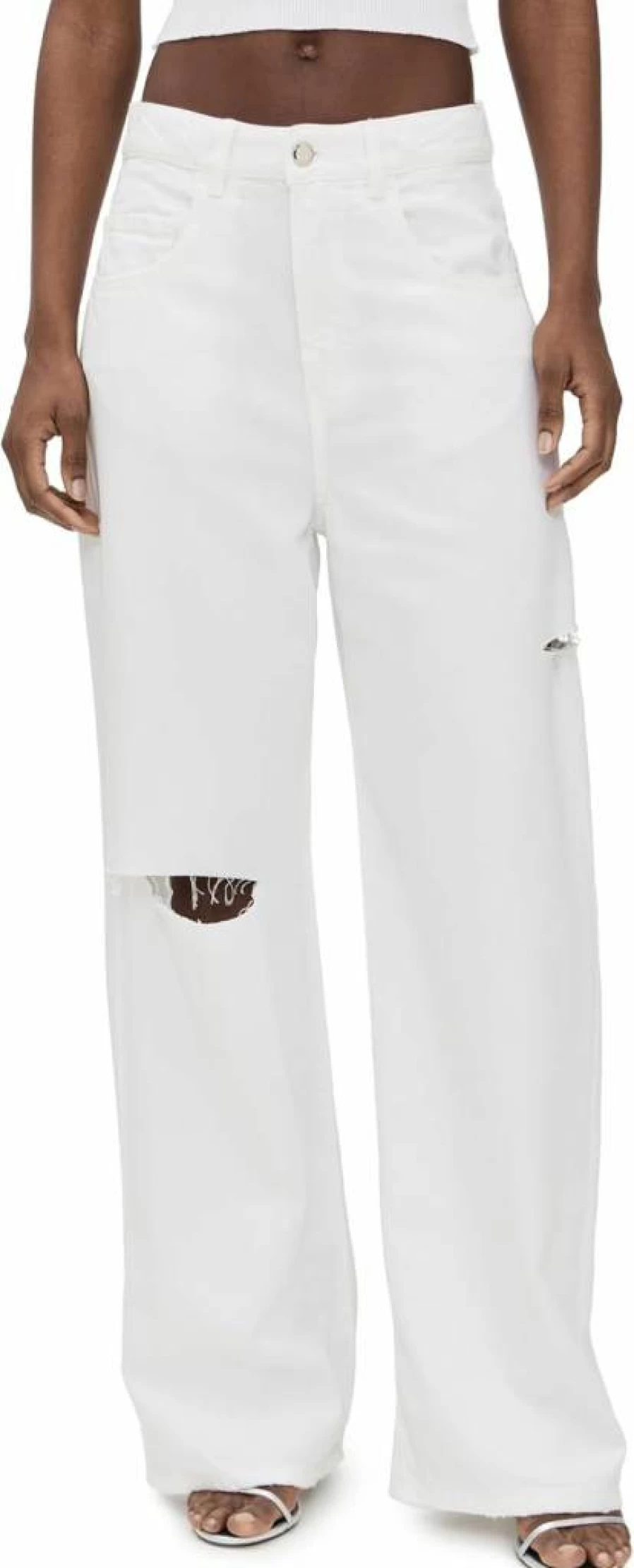 ICON DENIM LA Women's Poppy High Rise Wide Leg Jeans - Vintage Blue Distressed Denim Pants