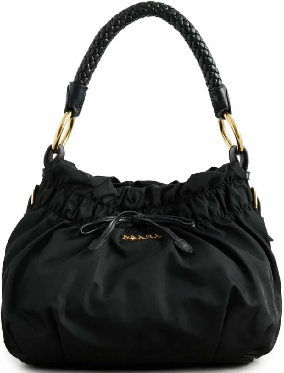 What Goes Around Comes Around Authentic Pre-Owned Prada Black Nylon Bow Handbag for Women
