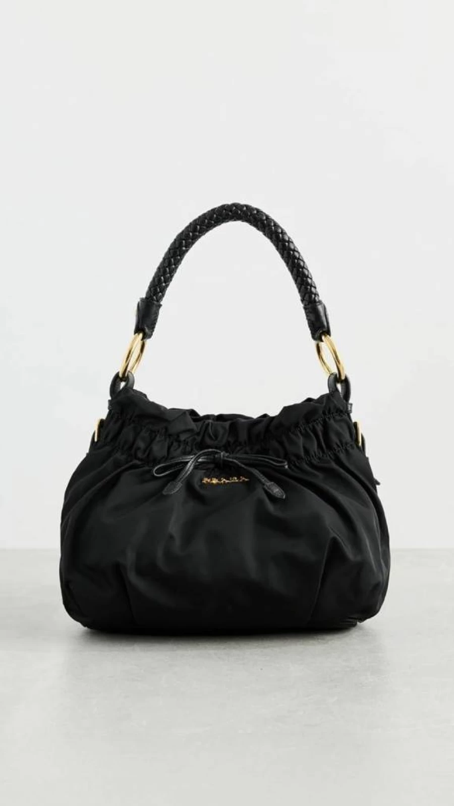 What Goes Around Comes Around Authentic Pre-Owned Prada Black Nylon Bow Handbag for Women