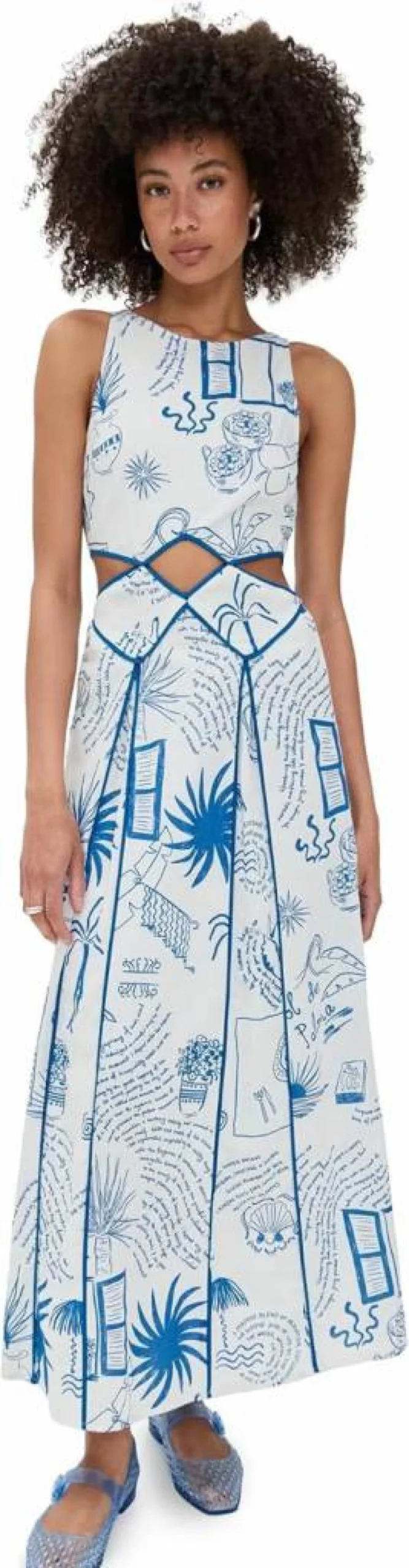 Never Fully Dressed Women's Palma Esme Floral Midi Dress with Puff Sleeves