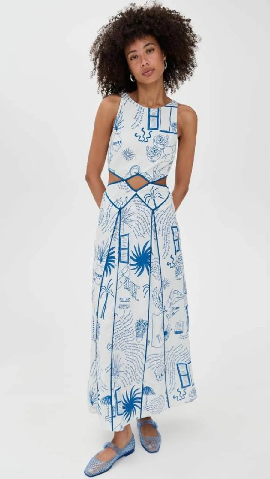 Never Fully Dressed Women's Palma Esme Floral Midi Dress with Puff Sleeves