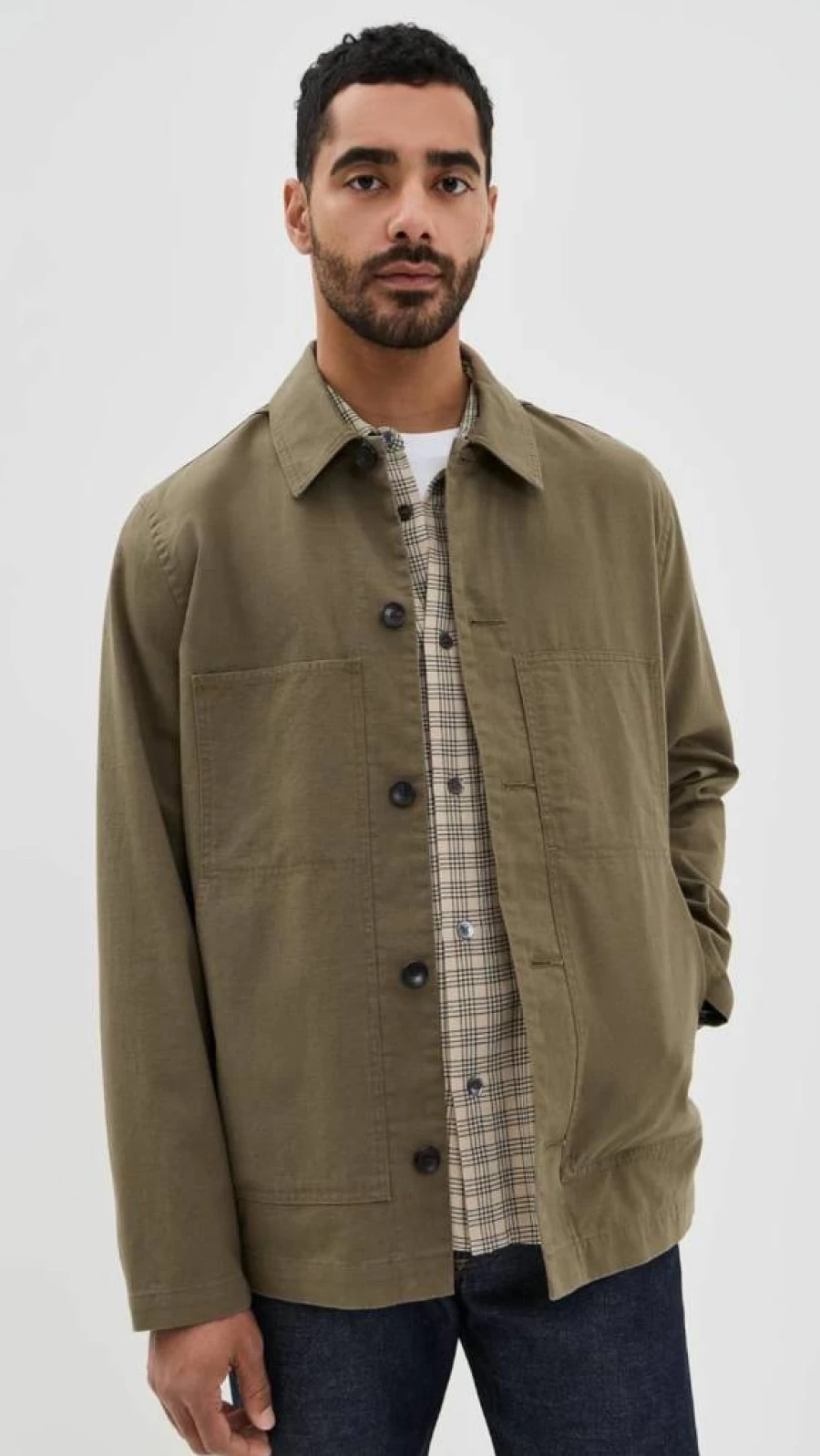 Vince Men's Slub Cotton Linen Utility Jacket - Relaxed Fit Chore Coat for Casual Wear
