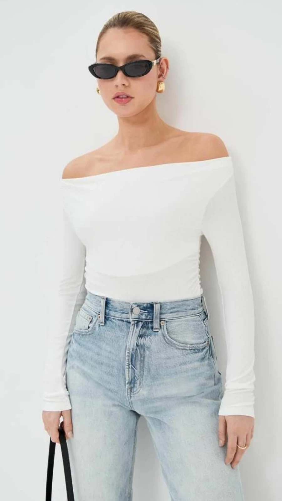 LE BOP Women's Scarlet Off Shoulder T-Shirt - Casual Summer Blouse for Women