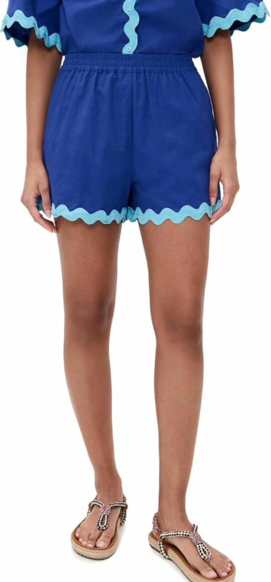 English Factory Women's Fashion Scallop Trim Denim Shorts High Waist Summer Casual
